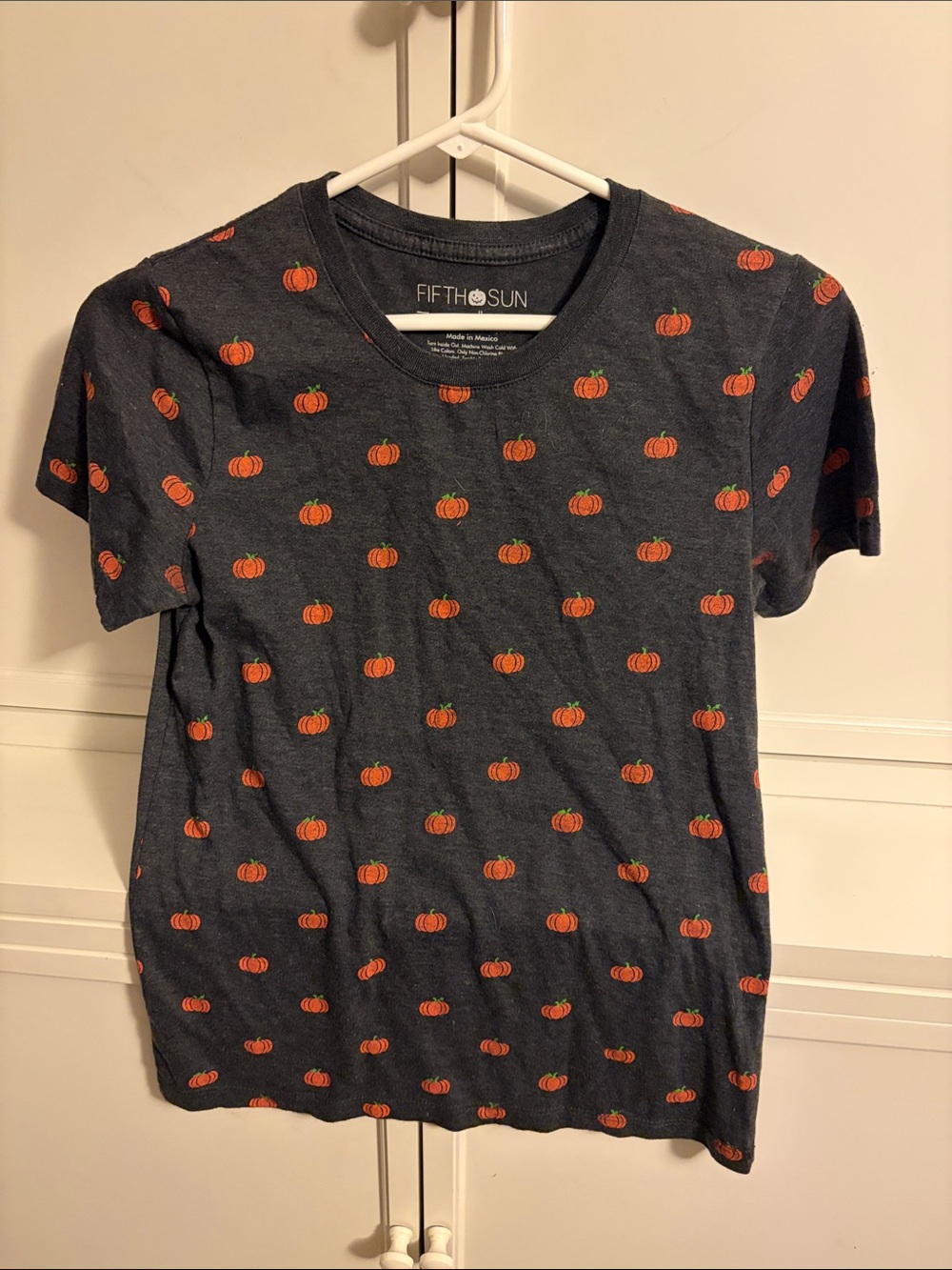Fifth Sun Charcoal Gray Tee with White Logo Pumpkin Tag